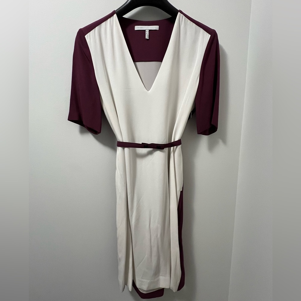 VVB Victoria Beckham White Burgundy Dress Small
